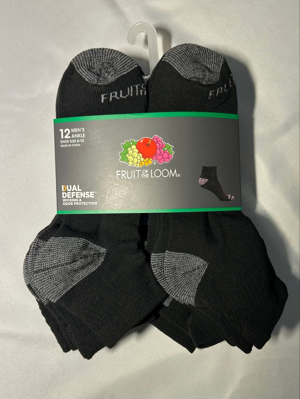 Fruit of the Loom Dual Defense Men's Ankle Socks 12 pack Size 6-12
